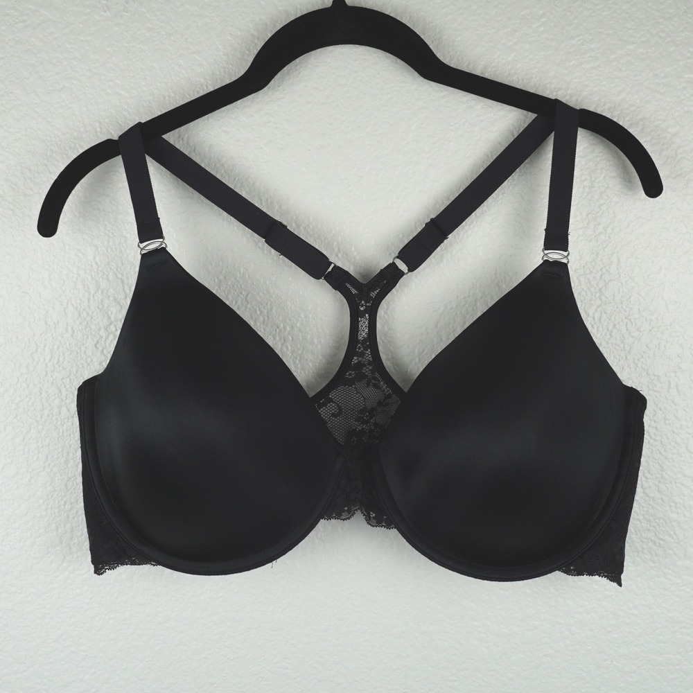 Maidenform Black Lace T-Back Underwire Bra‎ 40DD feminine coquette lingerie